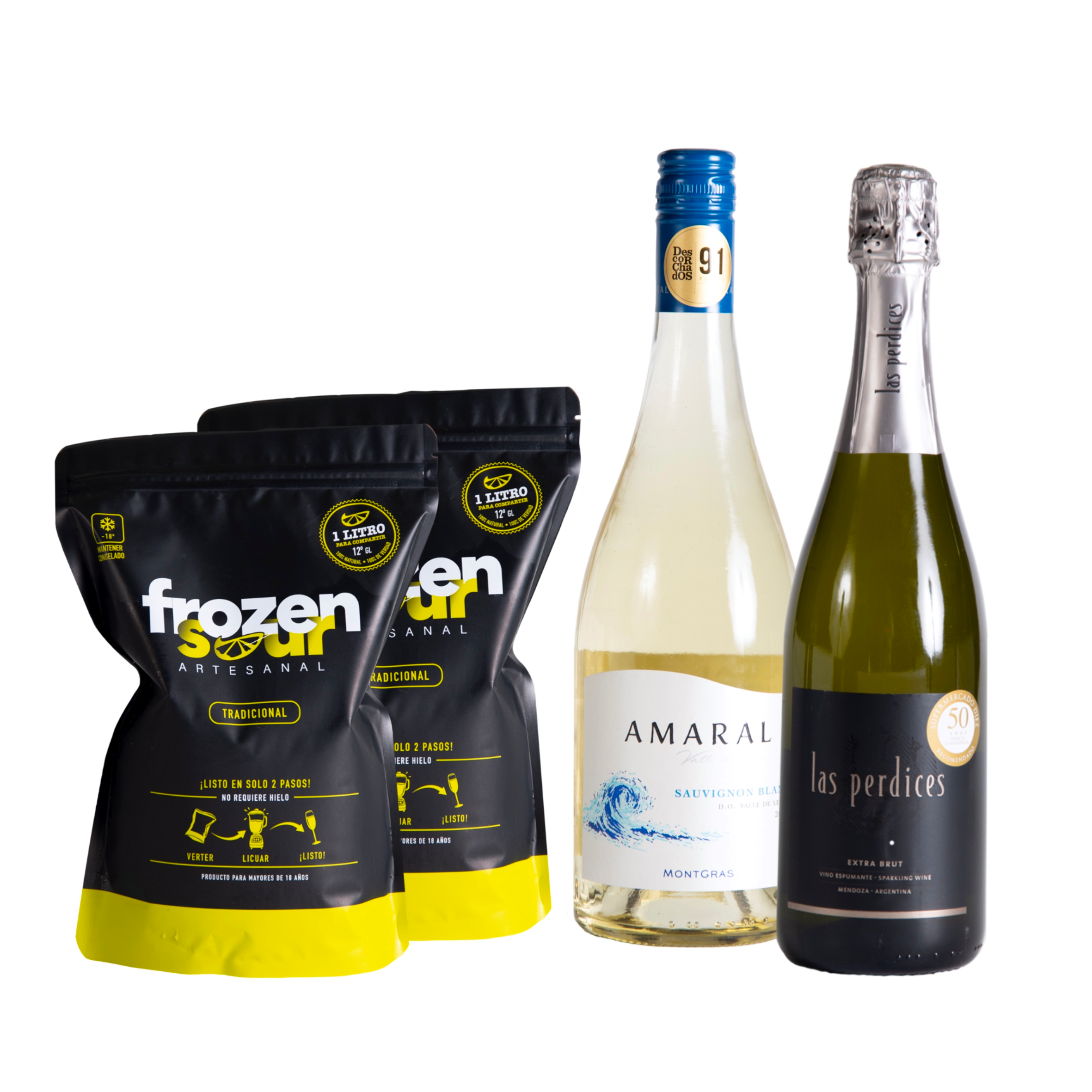 2 FROZEN SOUR TRADICIONAL+1 AMARAL SAUVIGNON BLANC+1 ESPUMANTE PERDICES